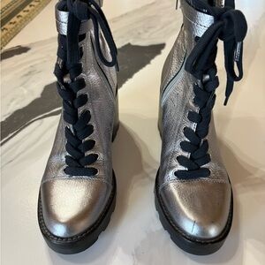 MIA genuine leather combat Silver Lace-Up Ankle Boots